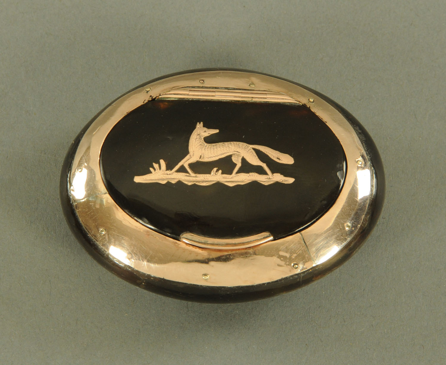 A 19th century tortoiseshell and gold metal mounted snuffbox, of oval form,