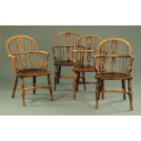 A set of four 19th century ash and elm Windsor armchairs, of typical form,