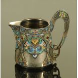 A Russian silver and enamel cream jug, early 20th century,
