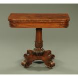 A William IV mahogany turnover top tea table, with rounded corners,