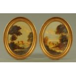 Mid 20th century Italian School, rural scenes, oval, indistinctly signed, oils, pair.