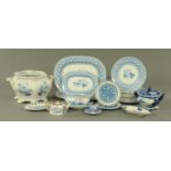A Spode blue and white part dinner service, 19th century, comprising 10 dinner plates,