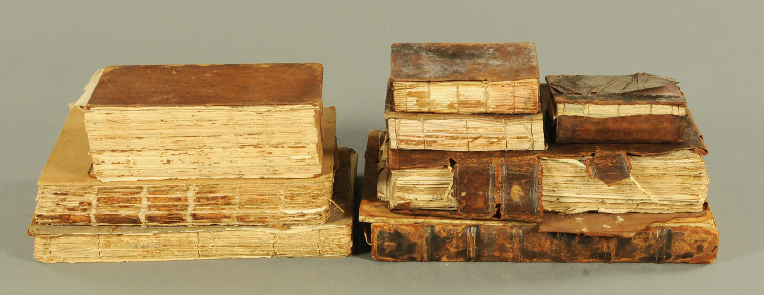 A box of mixed antiquarian books mostly with loose bindings,