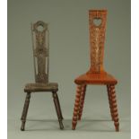 An Arts and Crafts carved walnut spinners chair,