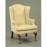 A Queen Anne style wing easy chair,