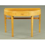 A birds eye maple veneered demi-lune side table, 20th century,