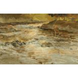 David Cobb, "Fisherman in Turbulent River", signed, oil on canvas.