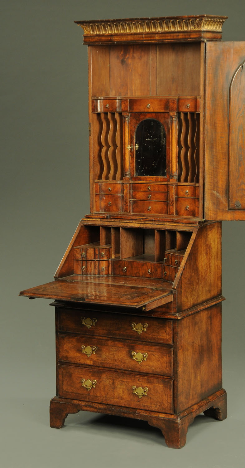 A good walnut and parcel gilt Queen Anne style bureau cabinet, - Image 2 of 18