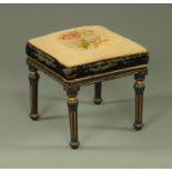A Victorian aesthetic period tapestry topped stool, circa 1880,
