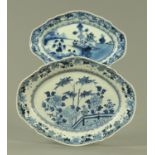 Two Chinese blue and white export lozenge shaped dishes, 18th century,