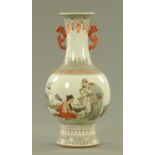 A Chinese porcelain vase, 20th century, with transfer printed decoration heightened with enamels,