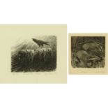 Donald Myall (British 20th century contemporary), "Badgers", limited edition woodcut,