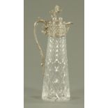 A cut glass and silver plated claret jug, early 20th century,