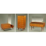 A well figured teak Meredew part bedroom suite, mid 20th century,