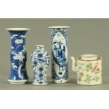 Three Chinese blue and white vases, late 19th century,