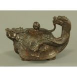 A Chinese bronze turtle dragon pot, late 20th century, with Chilong handle and dragon spout,