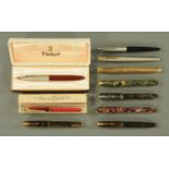 A group of vintage fountain pens, including Parker and Conway Stewart (see illustration).