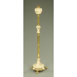 A 19th century brass and pottery mounted standard lamp,