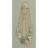 A silver plated chatelaine, late 19th/20th century, with embossed foliate decoration,