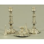 A pair of 19th century silver plate on copper telescopic candlesticks, height closed 22 cm,