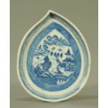 A Chinese blue and white leaf shaped dish, late 18th century,