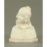 A French Art Deco period carved alabaster bust of a young girl, early 20th century,