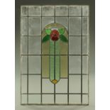 A lead and stained glass rectangular panel, circa 1920. 90 cm x 62 cm.