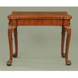 An 18th century red walnut card table,