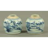 A pair of Chinese blue and white ginger jars, late 19th century, decorated with watery landscapes,