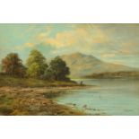 Leader 19th/20th century, a mountainous view with a lake to the foreground,