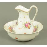 A Potschappel porcelain jug and bowl, early 20th century,