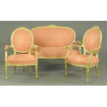 A French salon suite, comprising settee and two chairs,