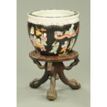 A Chinese Famille Noire porcelain fish bowl, 20th century,