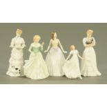 Five Royal Doulton figurines, "Kimberly", "Lucy", "Happy Birthday 2002", "Grace" and "Friendship".