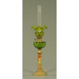 A 19th century French green glass oil lamp,