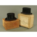 A Kirsop of Glasgow brushed felt equestrian top hat, with kid leather and silk interior,