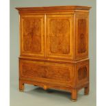 A good burr walnut veneered linen press, early 20th century,