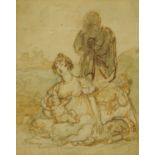 18th century English School, preliminary sketch of three figures,