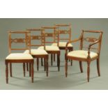 Five late Regency rope back mahogany dining chairs, comprising carver armchair and four singles,