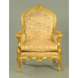 A French style armchair with giltwood showframe,