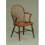 A 19th century ash and elm comb back Windsor armchair, 19th century,