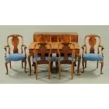 A Queen Anne style walnut dining room suite, comprising sideboard,