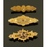 Two 9 ct gold Victorian memoriam brooches, 6.1 grams, and a 15 ct gold Victorian memoriam brooch, 3.