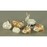 Six Royal Crown Derby paperweights, "Starlight Hare", rabbit "Bramble", "Hawthorn",