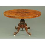 A Victorian walnut Loo table, oval,