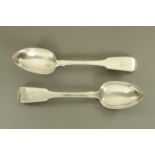 A pair of Dublin silver tablespoons, Rats Tail, 1832, maker Thomas Meade, 208 grams.