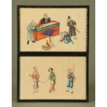 Two Chinese pith paper punishment pictures, late 19th century, gouache,