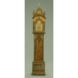 An Edwardian green chinoiserie lacquered grandmother clock,
