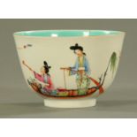 A Chinese porcelain deep bowl, in famille rose palette, depicting females in a boat,