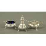 A George III style silver cruet set, Harrods Ltd, London 1931, 174.6 grams.